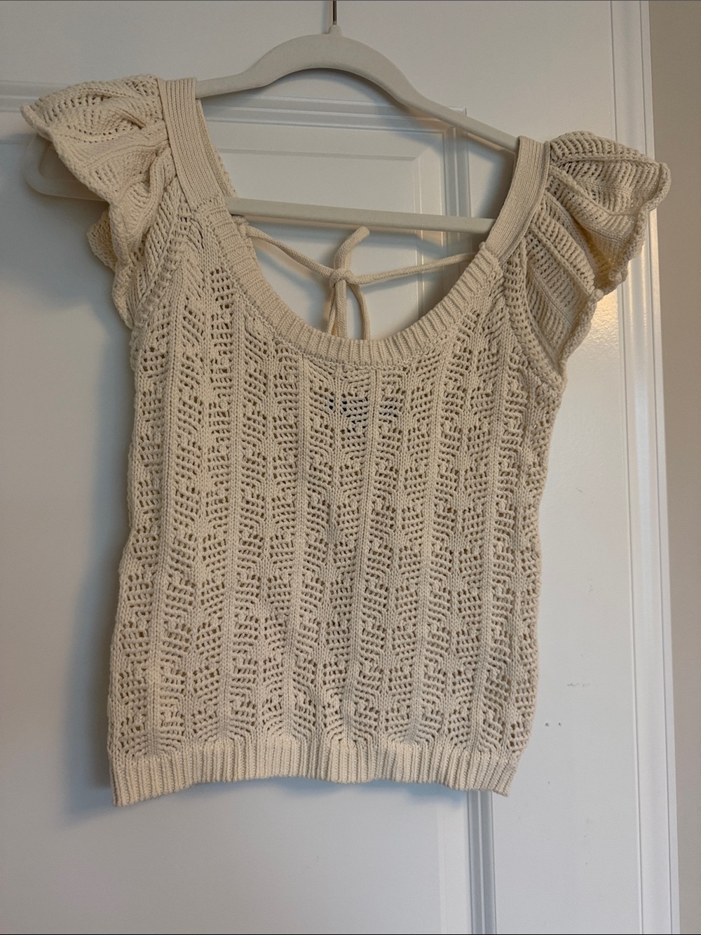 Lulu's Cream Openwork Knit Flutter-Sleeve Sweater